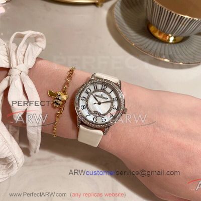 Perfect Replica Jaeger LeCoultre Rendez-Vous White Dial Diamond Bezel 30mm Women's Watch 